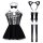 Mannyan sexy lace bodysuit set with cat ears, bow headband, and sheer stockings for womens catgirl maid sleepwear outfit.
