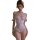 Woman wearing white mannyan sexy lace bodysuit with sheer mesh, underwire cups, and open-crotch design.
