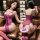 Two models showcase the mannyan sexy lingerie bodysuit in purple, featuring lace detailing, an open-crotch design, and adjust...