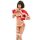 Sexy red hood christmas costume with fluffy details, flirty lingerie set featuring matching bra and panty.