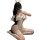 Woman in white sheer mesh bunny lingerie set with underwire push-up bodysuit, lace trim, fishnet stockings, and bow headband.