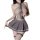 Sexy jk-style lingerie set with mesh bodysuit and pleated skirt, featuring a tie-neck design and thigh-high stockings for a s...