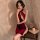 Elegant red velvet cheongsam lingerie featuring lace-up front and high slit, perfect for festive occasions.