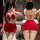 Mannyan new year lingerie set - sexy sleeveless bodysuit with bow & skirt, christmas costume outfit featuring festive red des...