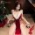 Sexy velvet deep v-neck robe dress with satin ties, retro holiday nightwear, perfect for festive occasions