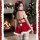 Sexy velvet off-shoulder christmas reindeer costume outfit with antlers and white trim, perfect for holiday-themed enthusiast...