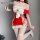 Mannyan new year sexy lingerie set - red strapless bodysuit & bodycon nightdress christmas costume outfit featuring festive d...