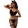 Sexy black feathered bodysuit with bow detail, backless thong design, cat ears, and fishnet stockings – seductive wife style ...