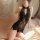Sexy black lace deep v push-up retro qipao style uniform outfit with halter neck design, elegant and feminine look.