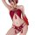 Red sheer mesh halter lingerie set with peony embroidery and tassels, vintage chinese style three-piece design.