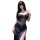 Mannye qing sensual lingerie dress: sheer mesh slip with deep slit, plunge bustier, and heart-shaped embellishments.
