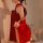 Woman wearing red mannye qing sensual sheer sleep gown with ancient chinese style flyaway hanfu lingerie set inspired by ji l...