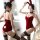 Sexy mannyqing bunny costume set featuring a red velvet bodysuit with built-in pads, lace garter belt, and open-crotch design...