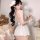 Sexy bunny-ear cat maid costume set featuring white sleep dress with lace details and fluffy accessories, perfect for rolepla...
