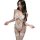 Woman modeling white sheer mesh bodysuit with lace embroidery and garter straps, designed as sexy no-remove lingerie for nigh...
