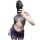 Woman in mannyqing lace necktie lingerie set taking a selfie, showcasing the sheer cross-back bra and panty set.