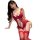 Elegant red lace bodysuit featuring sheer cut-outs and criss-cross ties, perfect for women seeking sheer, sexy allure.