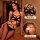 Woman wearing black leather lingerie set with bunny ears and fishnet stockings, featuring hollow-out design and fluffy tail f...