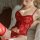 Sexy red lace sheer bodysuit with cut-out details and waist-cinching design, perfect for women seeking elegant and stylish li...