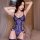 Woman wearing navy blue mannyqing plus size lace bodysuit with openwork tie-straps, underwire cups, and romantic floral lace ...