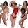 Three women modeling mannyqing pure & seductive lace camisole sets in white, red, and black—sheer sexy sleepwear with no-remo...