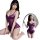 Vibrant purple lace bodysuit featuring open-crotch design and waist-sculpting detail, perfect for sensual sleepwear sets.