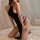 Sexy bodycon jumpsuit with high waist slit and bare shoulders, perfect for sensual sleepwear.