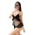 Sexy black lace lingerie set featuring an open-crotch design, perfect for sleepwear or evening wear.