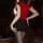 Woman wearing red top and black skirt, posing with hands on hips. mannyqing secretarial lingerie set – playful two-way pure &...