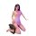 A woman poses in a luxurious, lace-backless nightgown with halter neck design, featuring adjustable shapewear for a sexy slee...