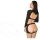 Woman wearing mannyqing sheer black lingerie set with open-crotch thong and blood-drop design, back view.