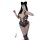 Woman wearing mannyqing sexy deep v lace bodysuit with sheer mesh, cross-back design, and open-crotch detail.