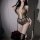 Woman modeling mannyqing sexy deep v lace bodysuit with sheer mesh, cross-back straps, and open-crotch design.