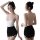 Woman modeling white striped bodysuit with black skirt, sheer tight-fit lingerie set by mannyqing, front and back view.