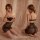 Woman modeling mannyqing sheer mesh bodycon lingerie set with cut-out back, seductive sleep dress in black, no-remove temptat...