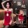 Vintage-inspired red cheongsam lingerie set featuring lace embroidery and high slit design, perfect for women seeking eleganc...