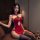 Elegant red vintage cheongsam lingerie set featuring lace embroidery and high slit design, perfect for women seeking classic ...