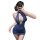 Woman taking selfie in blue shimmer halter bodycon dress with deep v-neck and backless design.