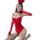 Woman in red velvet bunny lingerie set with lace gloves and ears, posing seductively for role play fantasy.