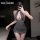 Woman wearing manyan sm no-remove sleep dress, reversible sexy lingerie with secretary uniform style, in dark gray halter min...