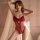 Elegant red lace bodysuit featuring a bow and open-crotch design, perfect for flirty nights. ideal sexy lingerie sleepwear.