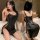 Sexy black lace low-cut slip dress with side slit, elegant design for women.