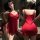 Sexy red manyan new year lingerie dress featuring lace details, low-cut design, and side slit, perfect for women seeking eleg...