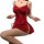 Sexy red lace low-cut slip dress with side slit, perfect for women seeking elegant and stylish nightwear.