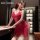 Elegant red lace cami sleep dress featuring high slit and sheer details, perfect for pure allure and temptation.