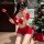 Sexy red lace bow skirt outfit with matching top, perfect for new years eve and holiday events. ideal for festive celebration...