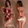 Sexy holiday-themed bodysuit set featuring velvet fabric with festive bow details, perfect for new year celebrations.