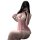 Woman wearing pink manyeqing lace lingerie set, deep v push-up mesh slip dress with sheer allure, posing for mirror selfie.