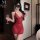 Manyu new year sexy v-neck backless lingerie set - slim-fit pearled chain slip dress, elegant red design with lace details, p...