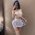 Sexy maid costume set featuring lace thong and backless design, perfect for women seeking elegant yet daring lingerie outfits...